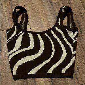 Zebra Patterned Brown and Cream Crop Top